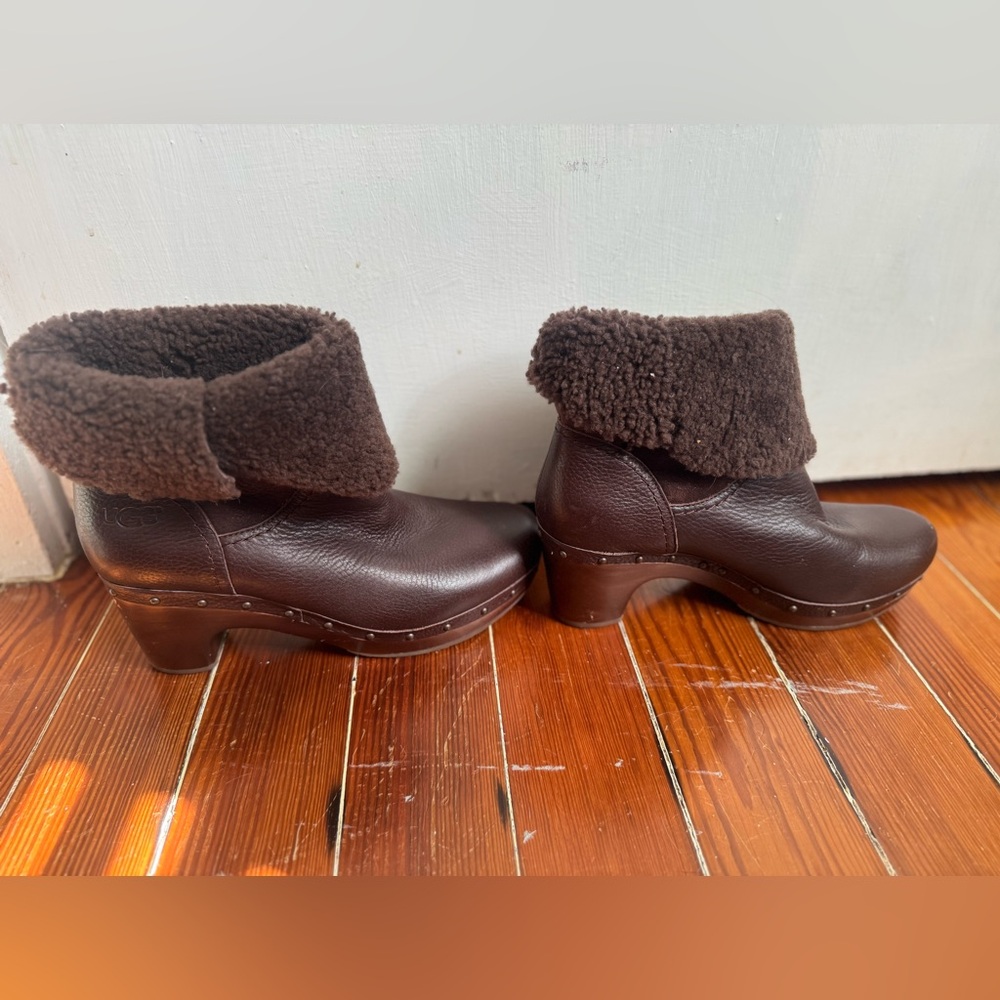 UGG Brown Sheepskin lined wood heel with metal stud work “Lynnea” Boots - Picture 15 of 16